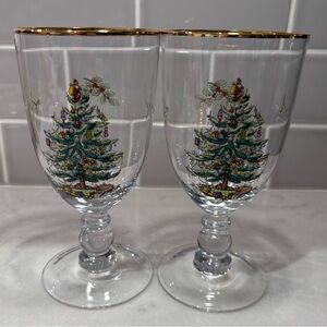 2 Spode Christmas Tree Wine Glasses